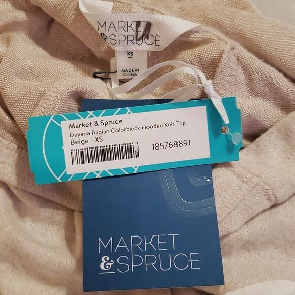 Market & Spruce‎ Dayana Raglan Colorblock Hooded Knit Top Beige Size XS N… - Picture 3 of 4